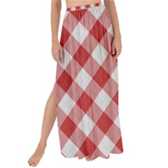 Picnic Gingham Red White Checkered Plaid Pattern Maxi Chiffon Tie-up Sarong by SpinnyChairDesigns