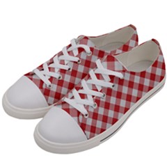 Picnic Gingham Red White Checkered Plaid Pattern Women s Low Top Canvas Sneakers by SpinnyChairDesigns