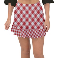 Picnic Gingham Red White Checkered Plaid Pattern Fishtail Mini Chiffon Skirt by SpinnyChairDesigns