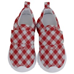 Picnic Gingham Red White Checkered Plaid Pattern Kids  Velcro No Lace Shoes by SpinnyChairDesigns