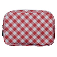 Picnic Gingham Red White Checkered Plaid Pattern Make Up Pouch (small) by SpinnyChairDesigns