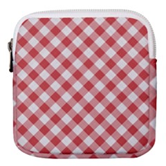 Picnic Gingham Red White Checkered Plaid Pattern Mini Square Pouch by SpinnyChairDesigns