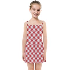 Picnic Gingham Red White Checkered Plaid Pattern Kids  Summer Sun Dress by SpinnyChairDesigns