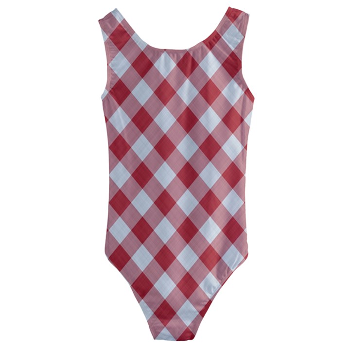 Picnic Gingham Red White Checkered Plaid Pattern Kids  Cut-Out Back One Piece Swimsuit