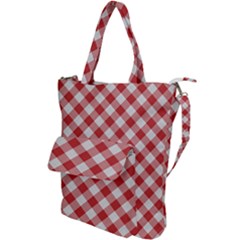 Picnic Gingham Red White Checkered Plaid Pattern Shoulder Tote Bag by SpinnyChairDesigns