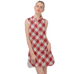 Picnic Gingham Red White Checkered Plaid Pattern Sleeveless Shirt Dress by SpinnyChairDesigns