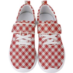 Picnic Gingham Red White Checkered Plaid Pattern Men s Velcro Strap Shoes by SpinnyChairDesigns