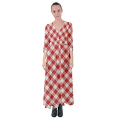 Picnic Gingham Red White Checkered Plaid Pattern Button Up Maxi Dress by SpinnyChairDesigns