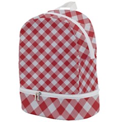 Picnic Gingham Red White Checkered Plaid Pattern Zip Bottom Backpack by SpinnyChairDesigns