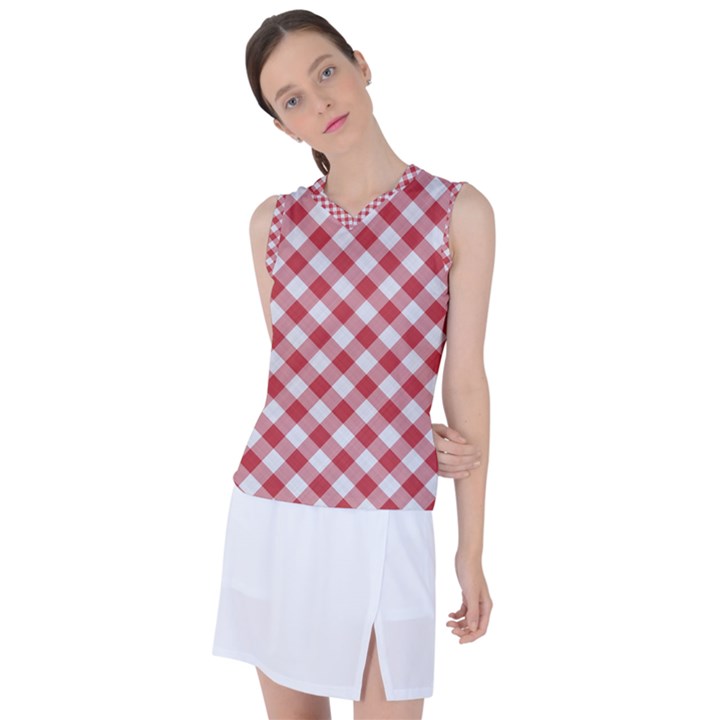 Picnic Gingham Red White Checkered Plaid Pattern Women s Sleeveless Sports Top