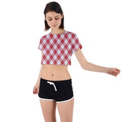 Picnic Gingham Red White Checkered Plaid Pattern Tie Back Short Sleeve Crop Tee