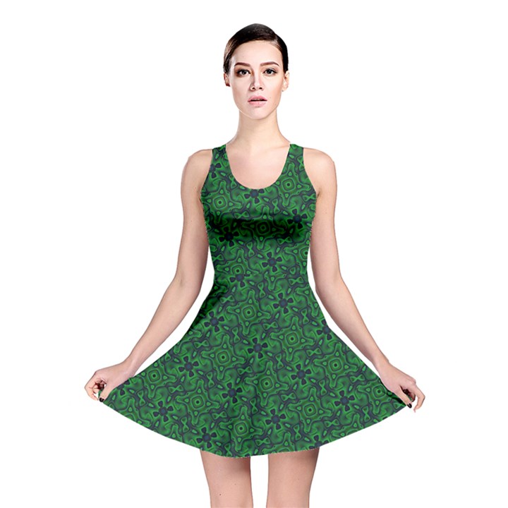 Green Intricate Pattern Reversible Skater Dress