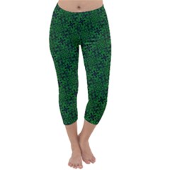 Green Intricate Pattern Capri Winter Leggings  by SpinnyChairDesigns