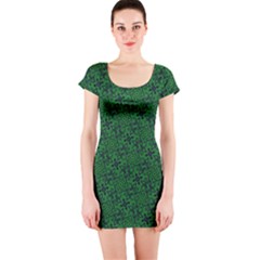 Green Intricate Pattern Short Sleeve Bodycon Dress by SpinnyChairDesigns