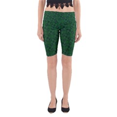 Green Intricate Pattern Yoga Cropped Leggings by SpinnyChairDesigns