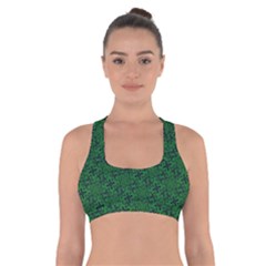 Green Intricate Pattern Cross Back Sports Bra by SpinnyChairDesigns