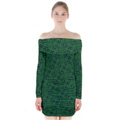 Green Intricate Pattern Long Sleeve Off Shoulder Dress by SpinnyChairDesigns