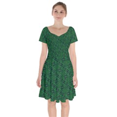 Green Intricate Pattern Short Sleeve Bardot Dress by SpinnyChairDesigns