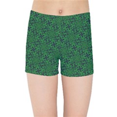 Green Intricate Pattern Kids  Sports Shorts by SpinnyChairDesigns