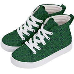 Green Intricate Pattern Kids  Hi-top Skate Sneakers by SpinnyChairDesigns