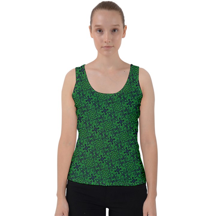 Green Intricate Pattern Velvet Tank Top