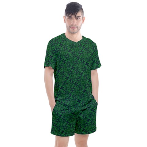 Green Intricate Pattern Men s Mesh Tee And Shorts Set by SpinnyChairDesigns