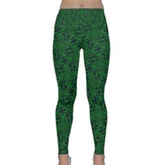 Green Intricate Pattern Lightweight Velour Classic Yoga Leggings by SpinnyChairDesigns