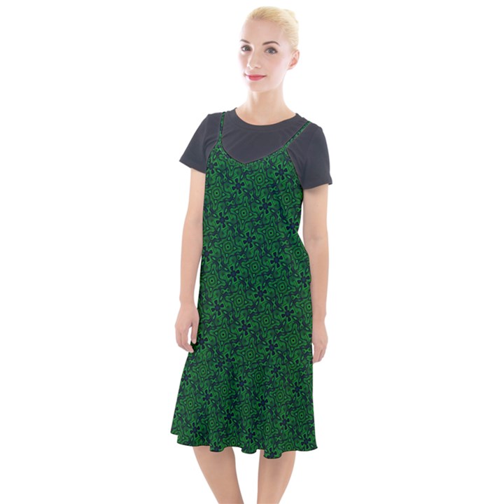 Green Intricate Pattern Camis Fishtail Dress