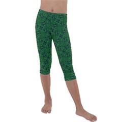 Green Intricate Pattern Kids  Lightweight Velour Capri Leggings  by SpinnyChairDesigns