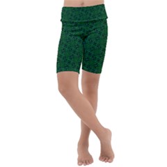 Green Intricate Pattern Kids  Lightweight Velour Cropped Yoga Leggings by SpinnyChairDesigns