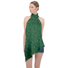 Green Intricate Pattern Halter Asymmetric Satin Top by SpinnyChairDesigns