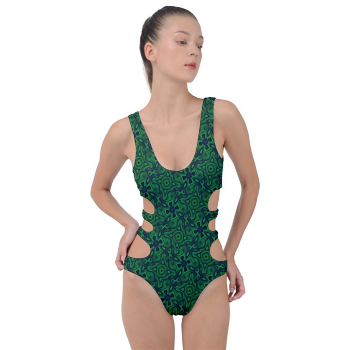 Green Intricate Pattern Side Cut Out Swimsuit