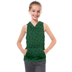 Green Intricate Pattern Kids  Sleeveless Hoodie by SpinnyChairDesigns