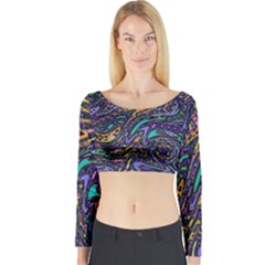 Multicolored Abstract Art Pattern Long Sleeve Crop Top by SpinnyChairDesigns