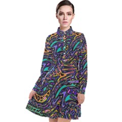 Multicolored Abstract Art Pattern Long Sleeve Chiffon Shirt Dress by SpinnyChairDesigns