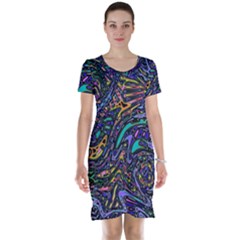 Multicolored Abstract Art Pattern Short Sleeve Nightdress by SpinnyChairDesigns