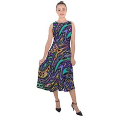 Multicolored Abstract Art Pattern Midi Tie-back Chiffon Dress by SpinnyChairDesigns