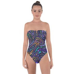 Multicolored Abstract Art Pattern Tie Back One Piece Swimsuit by SpinnyChairDesigns