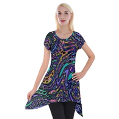 Multicolored Abstract Art Pattern Short Sleeve Side Drop Tunic by SpinnyChairDesigns