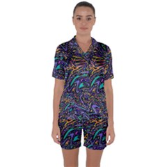 Multicolored Abstract Art Pattern Satin Short Sleeve Pyjamas Set by SpinnyChairDesigns