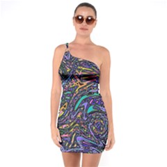 Multicolored Abstract Art Pattern One Soulder Bodycon Dress by SpinnyChairDesigns