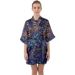 Multicolored Abstract Art Pattern Half Sleeve Satin Kimono  by SpinnyChairDesigns