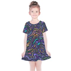 Multicolored Abstract Art Pattern Kids  Simple Cotton Dress by SpinnyChairDesigns