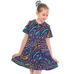 Multicolored Abstract Art Pattern Kids  Short Sleeve Shirt Dress by SpinnyChairDesigns