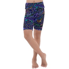 Multicolored Abstract Art Pattern Kids  Lightweight Velour Cropped Yoga Leggings by SpinnyChairDesigns