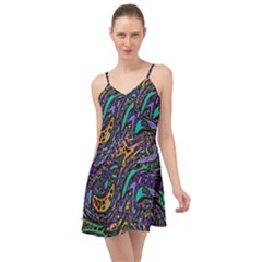 Multicolored Abstract Art Pattern Summer Time Chiffon Dress by SpinnyChairDesigns