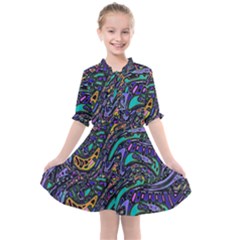 Multicolored Abstract Art Pattern Kids  All Frills Chiffon Dress by SpinnyChairDesigns