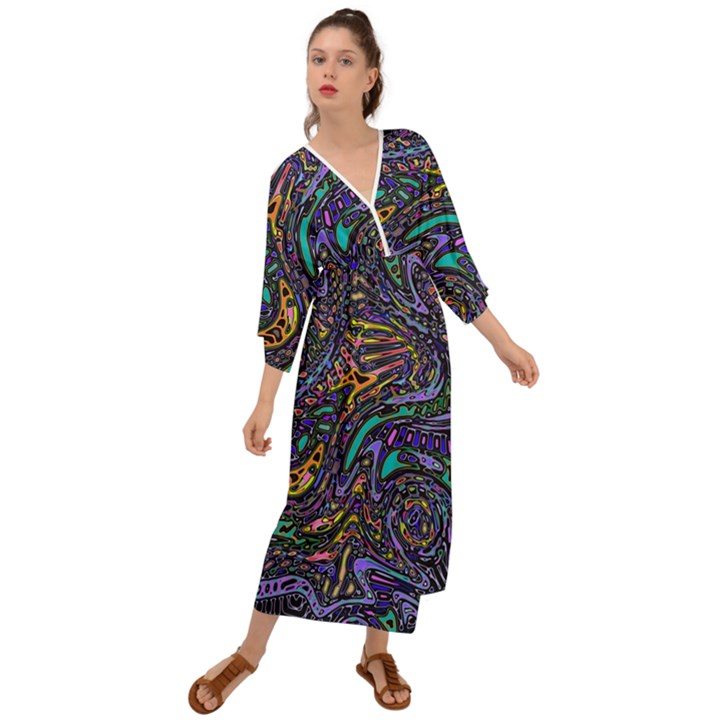 Multicolored Abstract Art Pattern Grecian Style  Maxi Dress