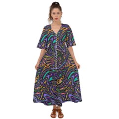 Multicolored Abstract Art Pattern Kimono Sleeve Boho Dress by SpinnyChairDesigns