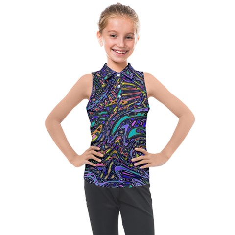 Multicolored Abstract Art Pattern Kids  Sleeveless Polo Tee by SpinnyChairDesigns